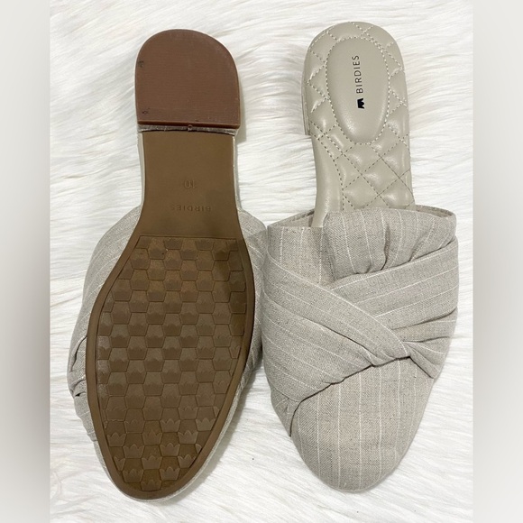 Birdies The Songbird Linen Stripe Mule Slides in Natural Stripe 10 - Picture 3 of 8